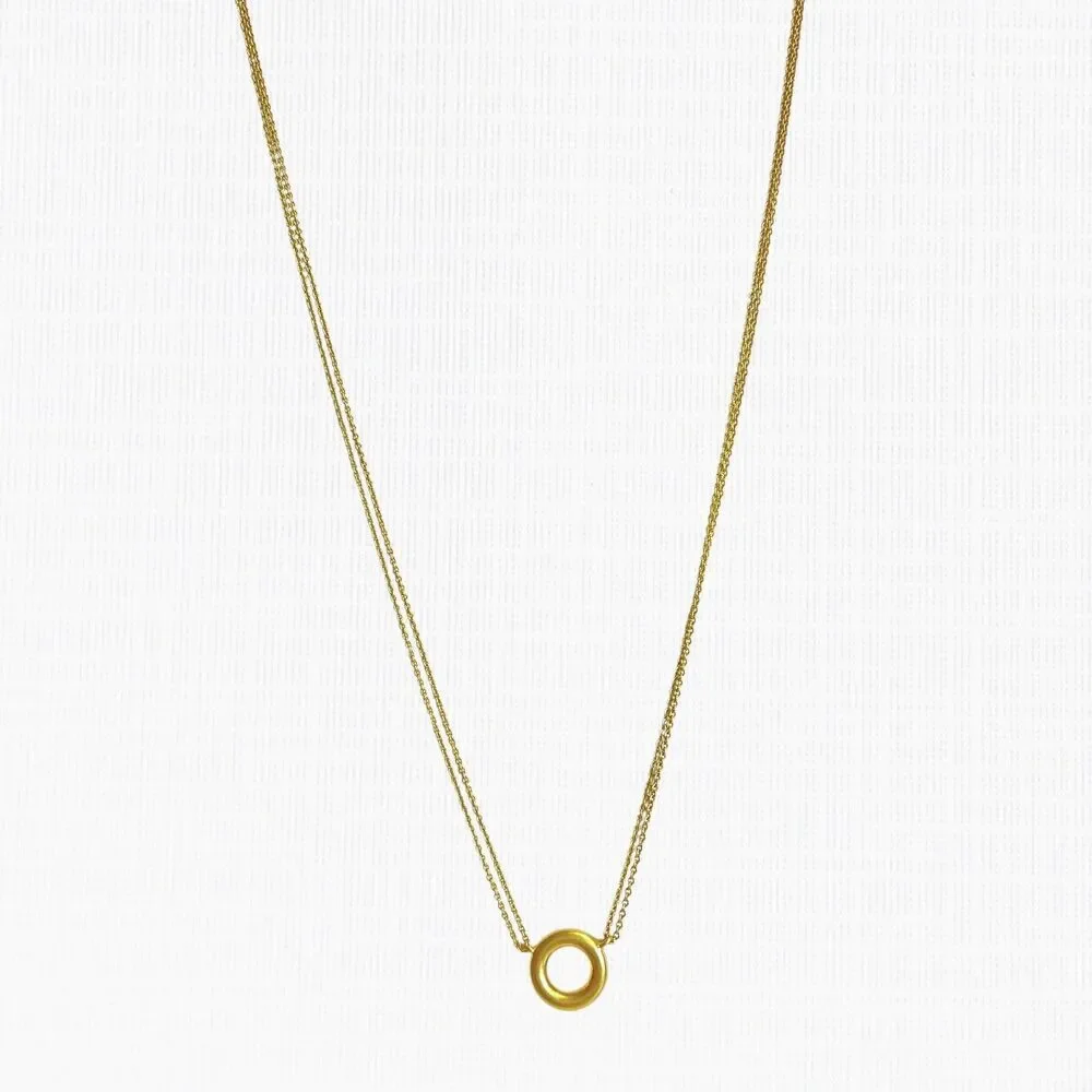 Madewell Circle Chain Necklace Gold Tone Round Pendant Double Chain Gold Plated - Picture 6 of 7